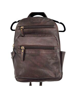 Chaps Leather Backpack Dark Brown Travel Laptop Bag Multi Pocket Rucksack